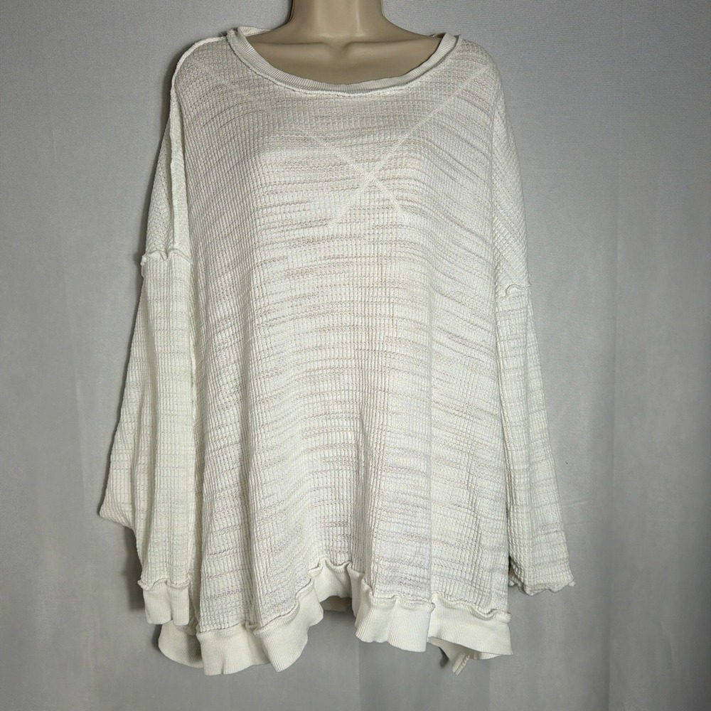 We The Free Top Waffle Knit Oversized Exposed Seam White Small Womens